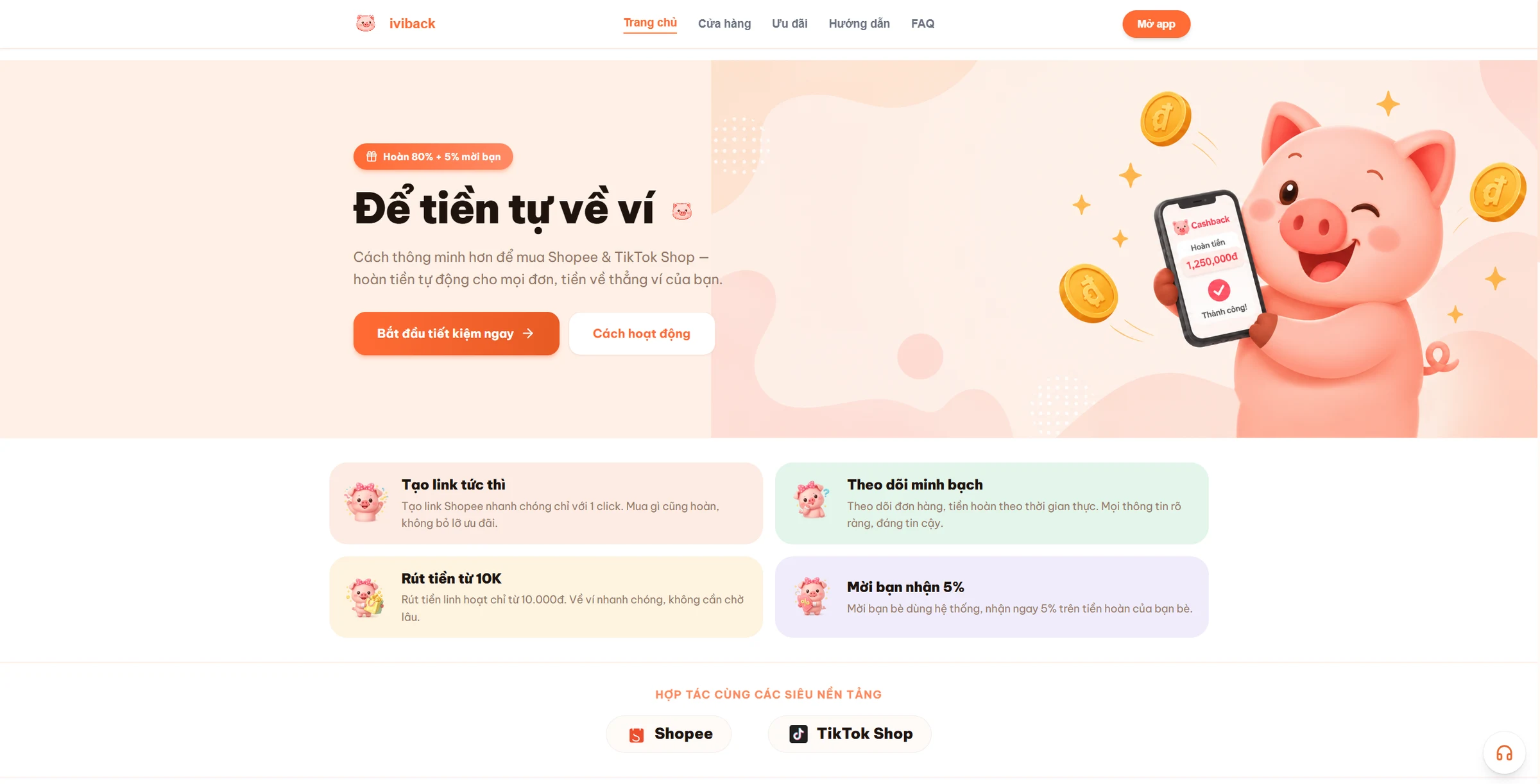 iViBack - Web Affiliate Hoàn Tiền Shopee & TikTok